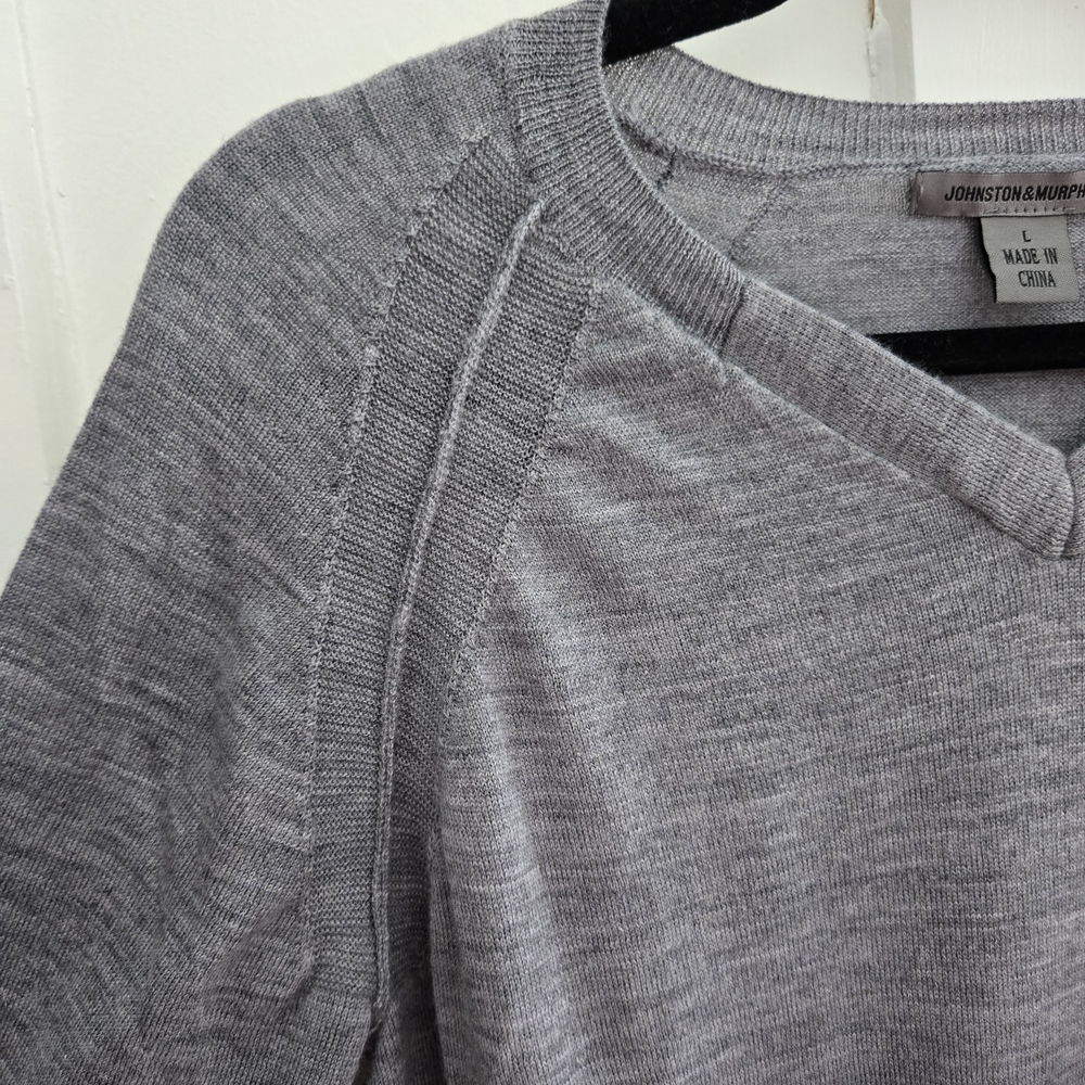 Johnston & Murphy Sweater, Mens Large V Neck Gray & Black Ombre 100% Merino Wool - Picture 6 of 12